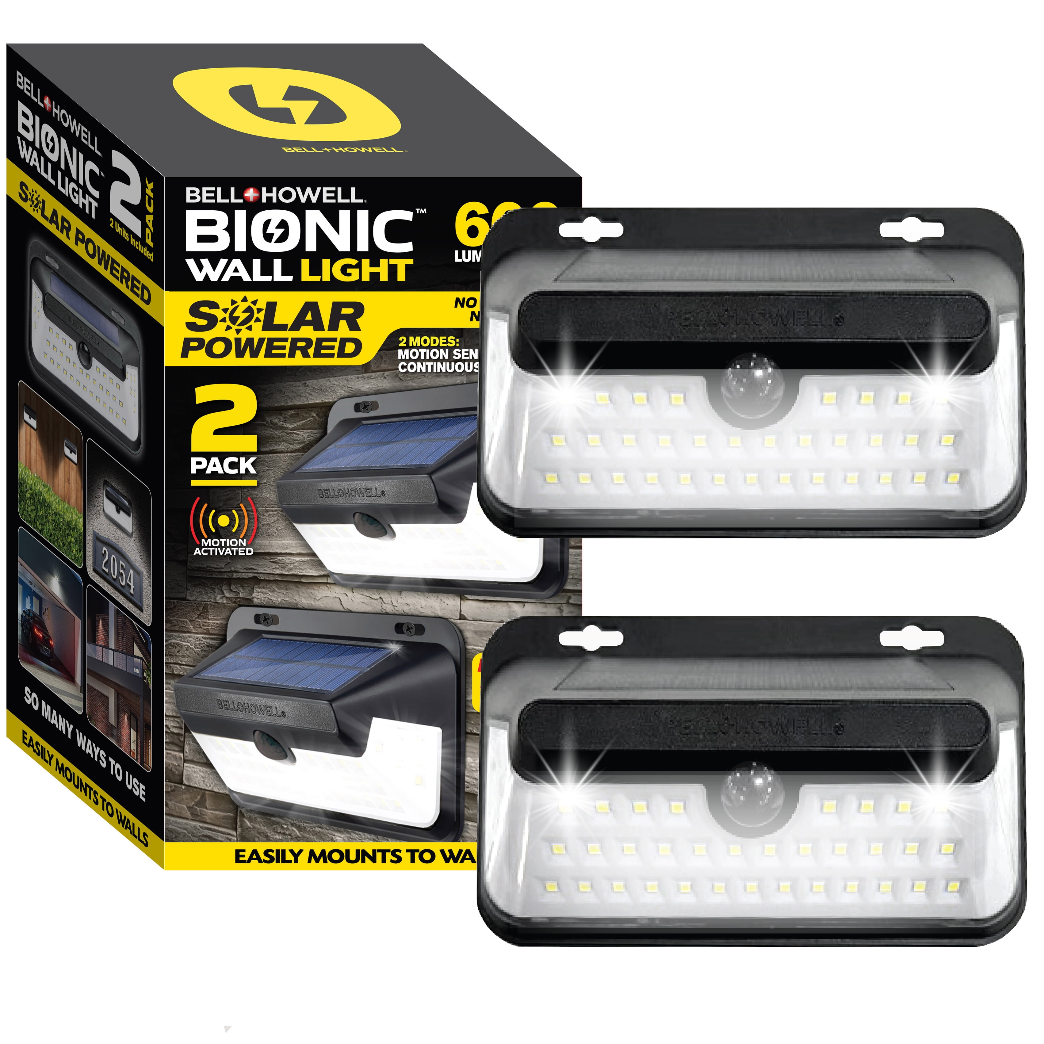 Bell + Howell Bionic Wall Light Outdoor Solar Powered 600 Lumen 2 Pack Motion Sensor LED