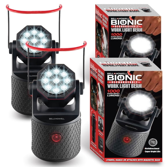 Bell + Howell Bionic Work Light Beam 1000 Lumens 9 Bright LED Rechargeable-2Pack
