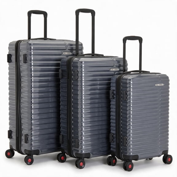 Bell + Howell 3 Piece Luggage Set, Carbon Fiber Hardside Spinner Suitcases, Nested Luggage Sets with Built-In Scale, Navy