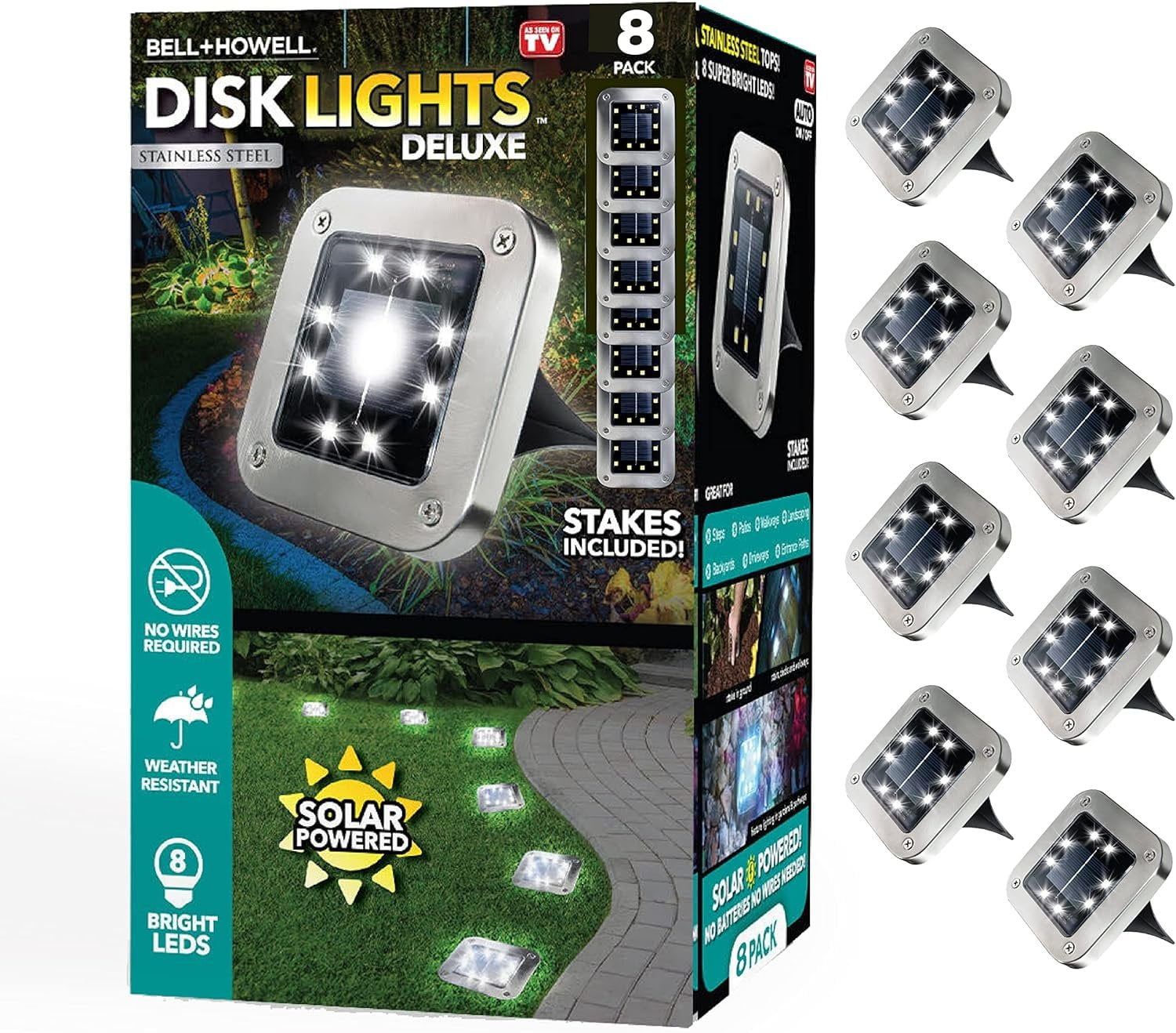 Stainless Steel Solar Powered LED Pathway Light Pack