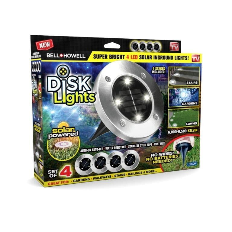 Bell + Howell Silver Solar LED Pathway Disk Lights, Set of 4