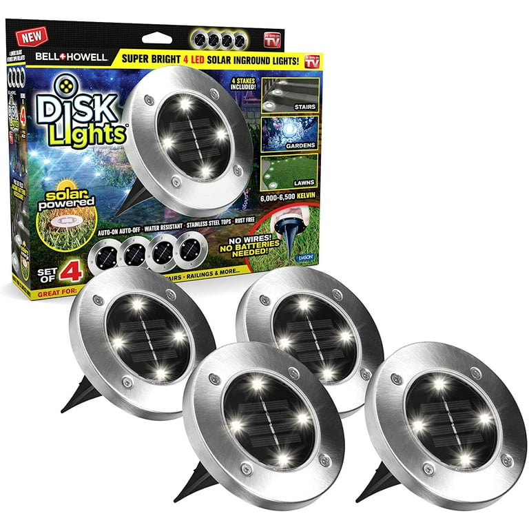 Bell + Howell Disk Lights - Solar LED Outdoor Path Lights, 4 Pack, As Seen on TV Bell + Howell Disk Lights - Solar LED Outdoor Path Lights, 4 Pack, As Seen on TV