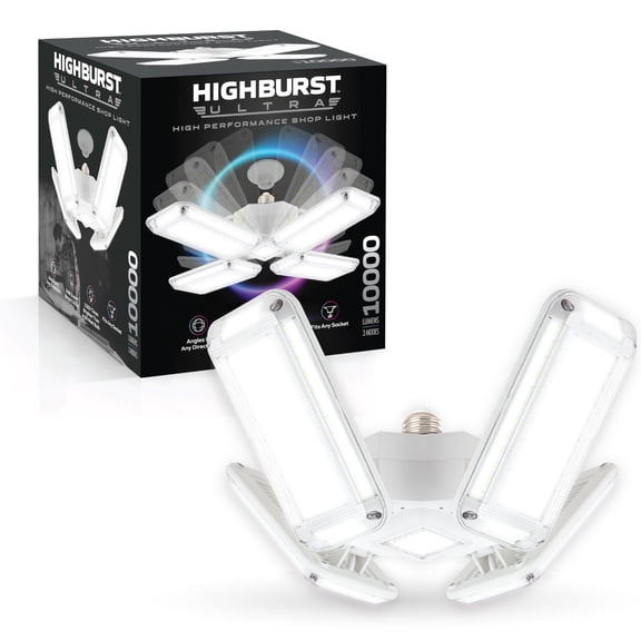 Bell+Howell HighBurst Ultra LED Garage Light Bulb 10,000 Lumens, Super Bright Screw-in Ceiling Light - Adjustable Multi-Panel Design, for Garage, Shop, Basement, Attic As Seen on TV