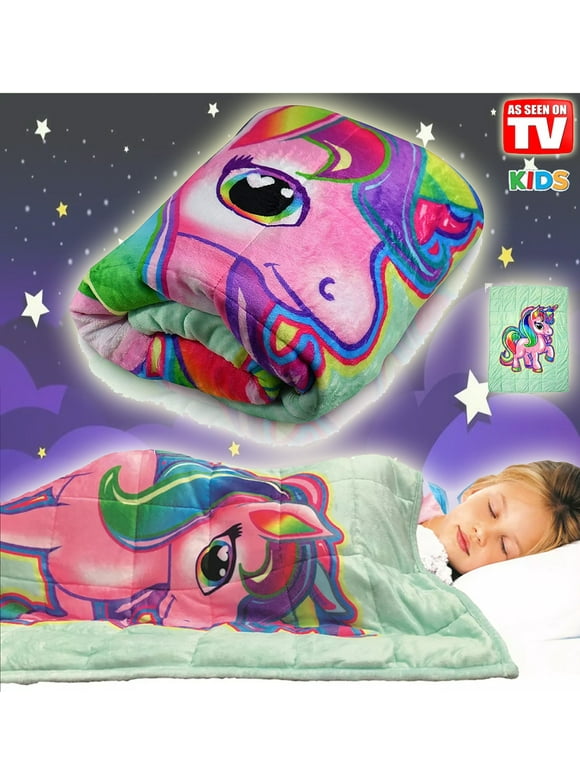 Bell + Howell Kids Calming Weighted Blanket, Ultra Soft and Breathable with Glass Beads, Great for Sleeping, 48x36 inches - Unicorn, 7lbs