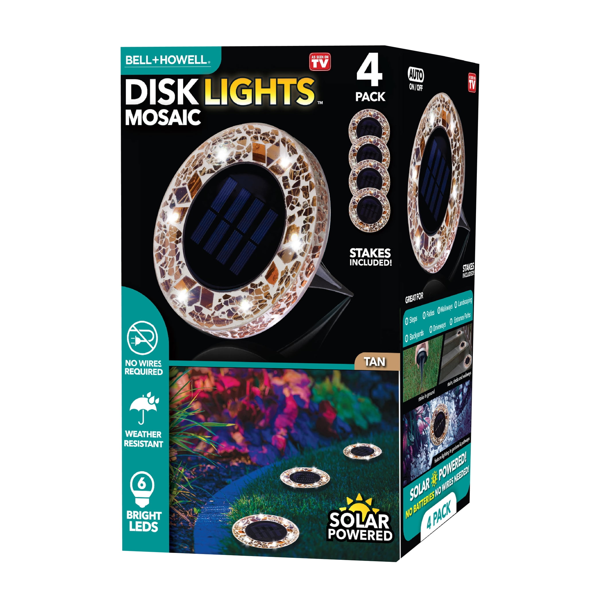 Tan Mosaic Solar Powered LED Pathway Lights, Set of 4