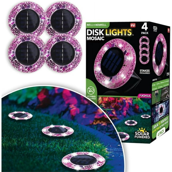 Bell+Howell Mosaic Disk Lights Solar Powered Disk Lights 4 Pack Pink