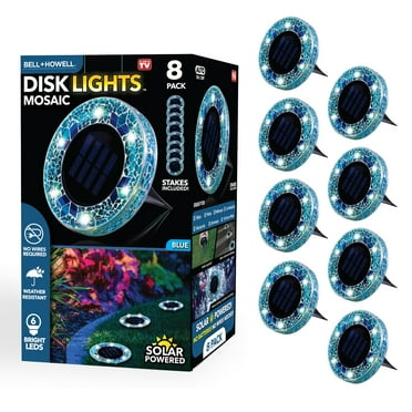 Bell Howell Mosaic Disk Lights Solar Powered Disk Lights 8 Pack Blue