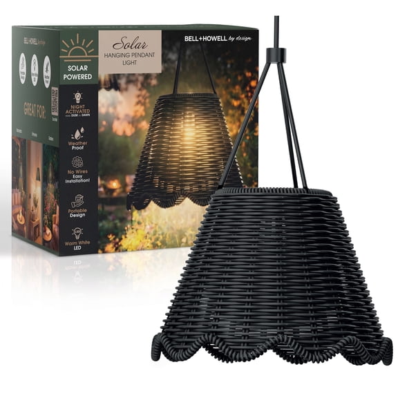 Bell + Howell Outdoor Solar Lights Hanging Wicker Pendant Light, Waterproof Solar Powered Patio Lights for Outside Yard Garden and Porch Decor, 1-Pack