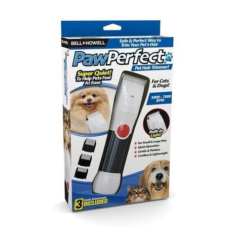 Bell & Howell Paw Perfect Cat & Dog Cordless Trimmer, Black & White