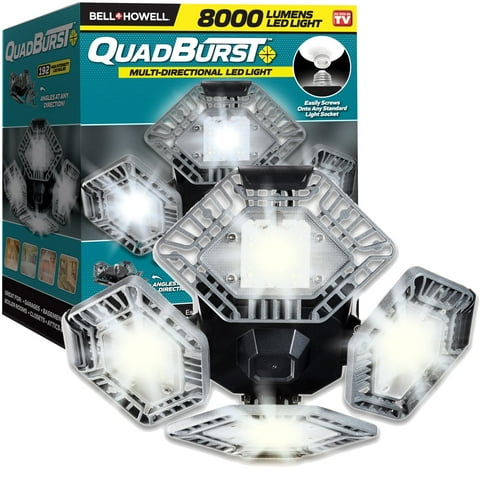 Bell+Howell Quad Burst 8000 Lumens, Shop Light LED Ceiling Light Work Light, Garage Light, Indoor Outdoor Lighting As Seen On TV
