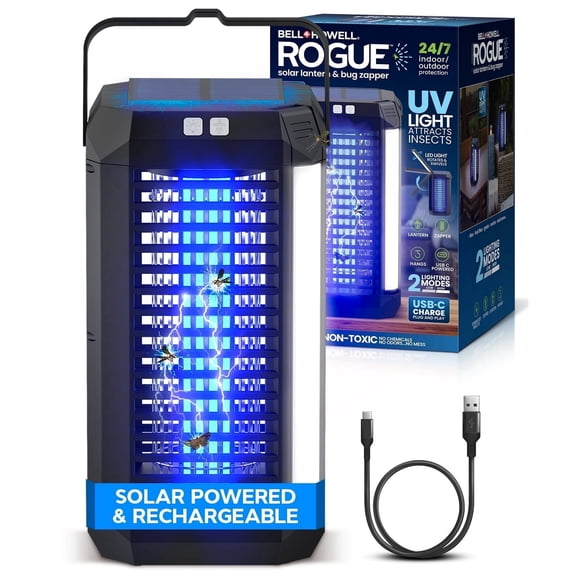 Bell and Howell Rogue Bug Zapper Outdoor and Bug Zapper Indoor Plug in for Mosquito, Fly, USB-C Rechargeable Camping Lantern, LED Flash Light, Safe for Kids and Pets