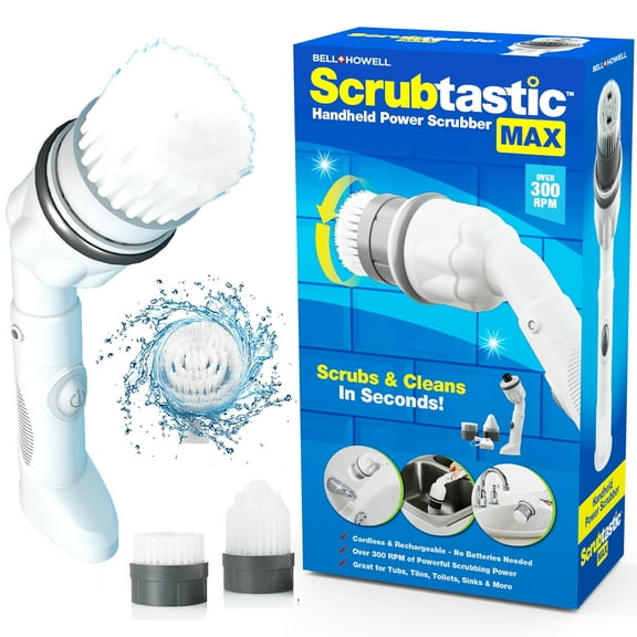 Bell+Howell Scrubtastic Max Spin Scrubber Rechargeable Spin Scrubber Multipurpose Cordless Power Electric Cleaner with 2 Brush Heads