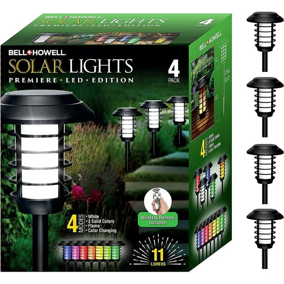Bell + Howell 4Pk Solar Pathway Lights Color Changing LED Solar Lights Outdoor, IP67 Waterproof Solar Path Lights, Solar Powered Garden Lights for Walkway, Yard, Backyard, Lawn or Landscape