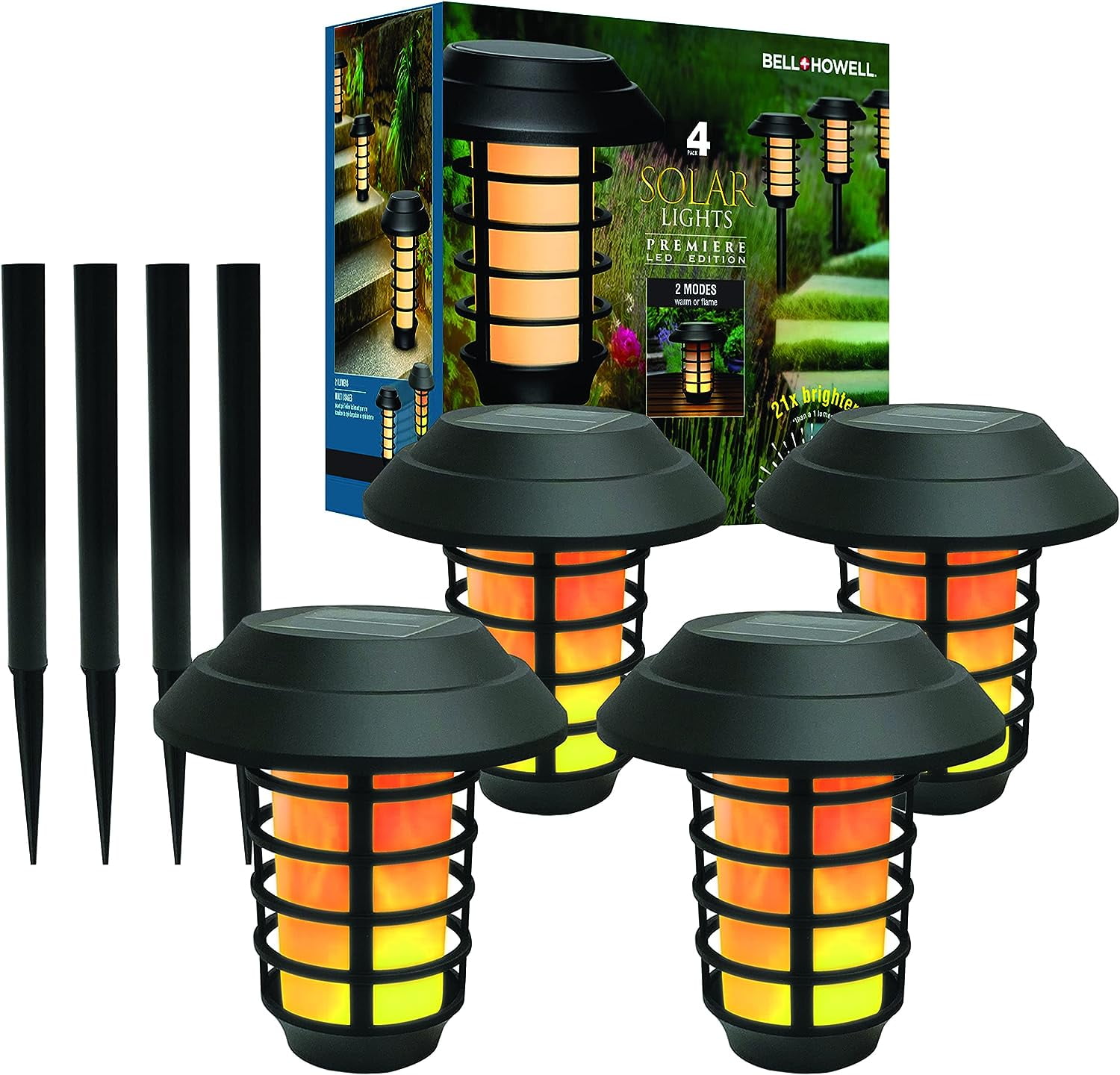 Bell + Howell Smart Solar Pathway Lights, Warm Flame Outdoor Lighting