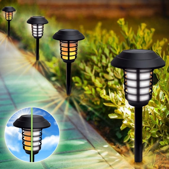 Bell + Howell Jumbo Solar Pathway Lights Outdoor with Wireless Remote, 2-in-1 Solar Flame Lights & White LED, 4 Pack