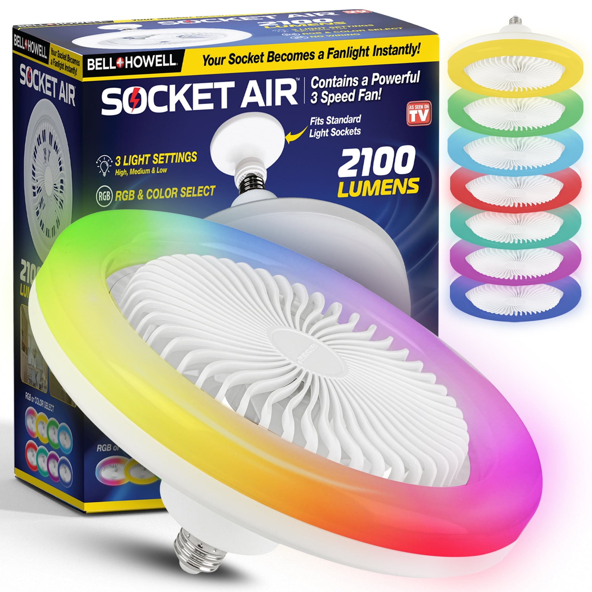 Bell + Howell Socket Fan Ceiling Fan Light Indoor with Remote Dimmable LED Light 2100 Lumens RGB