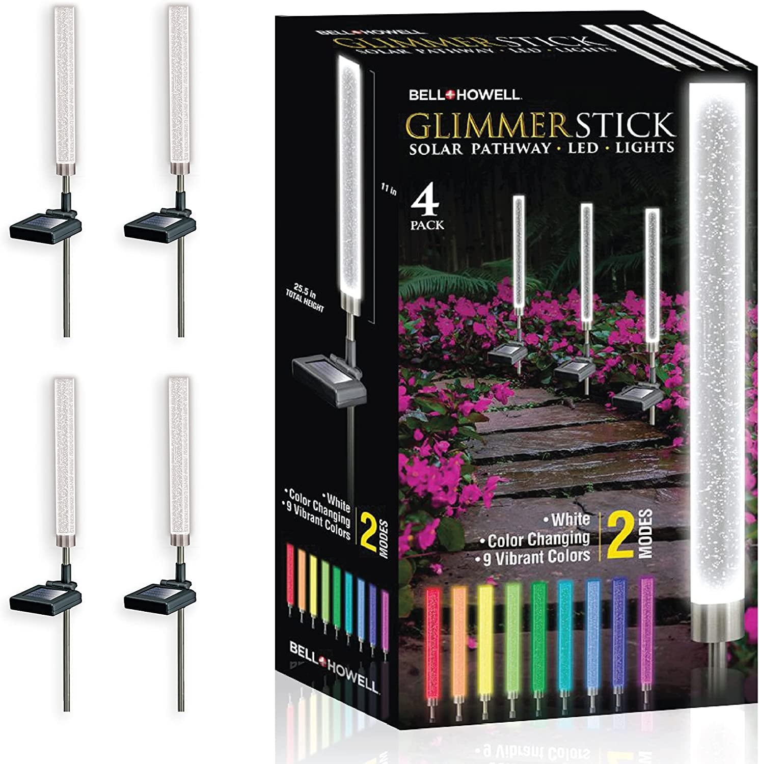 Bell+Howell Solar Outdoor Lights Solar Color Changing Lights Glimmer Stick 4 Pcs