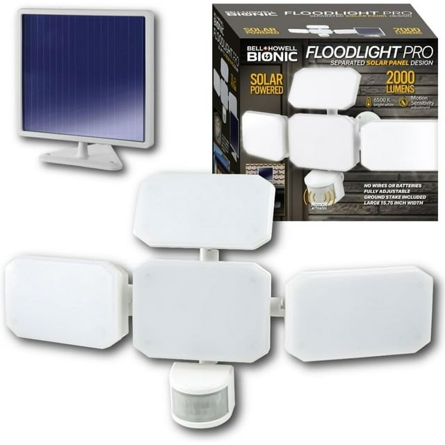 Bell+Howell Solar Powered Motion Sensing Bionic Floodlight, 6500K White 2000 Lumens