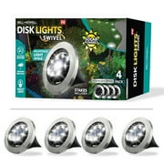 Bell + Howell Solar Powered Swivel Disk Lights, Outdoor Path Lights with 8 LED Bulbs, Stainless Steel 4 Pack