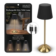 Bell + Howell Solar Rechargeable Pleated Table Lamp 3-Pack, Touch Dimmable LED with USB-C Charging, Black
