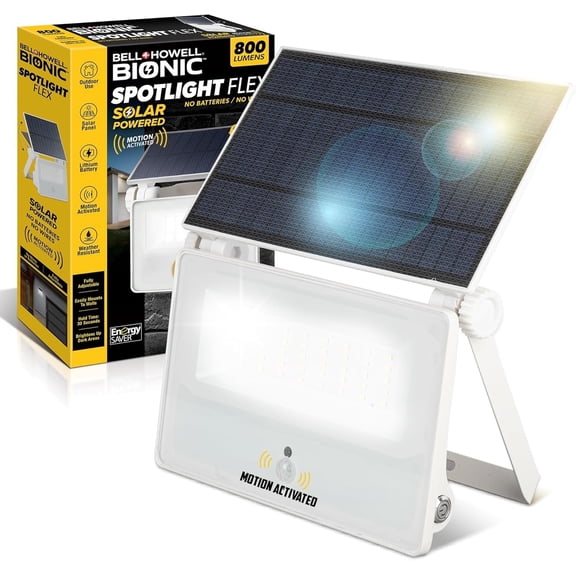 Bell + Howell Spotlight Flex - 800 Lumens Solar Flood Lights Outdoor Motion Activated Sensor, IP65 Waterproof Heavy Duty Lightweight, Security Lights, Premium ETFE Solar Panel