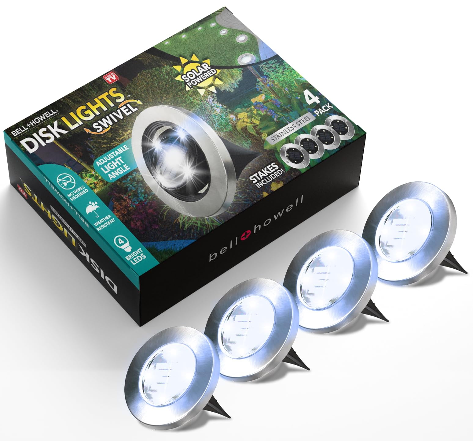 Stainless Steel Solar Powered Swivel LED Pathway Lights, 8-Pack