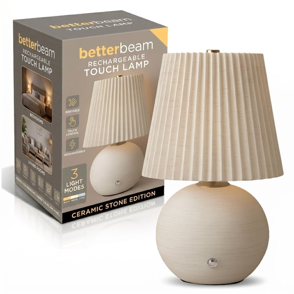 Bell + Howell Table Lamp LUNA Rechargeable Touch Table Lamp 3 Mode Dimmable LED USB-C Bedside Table Light Cream