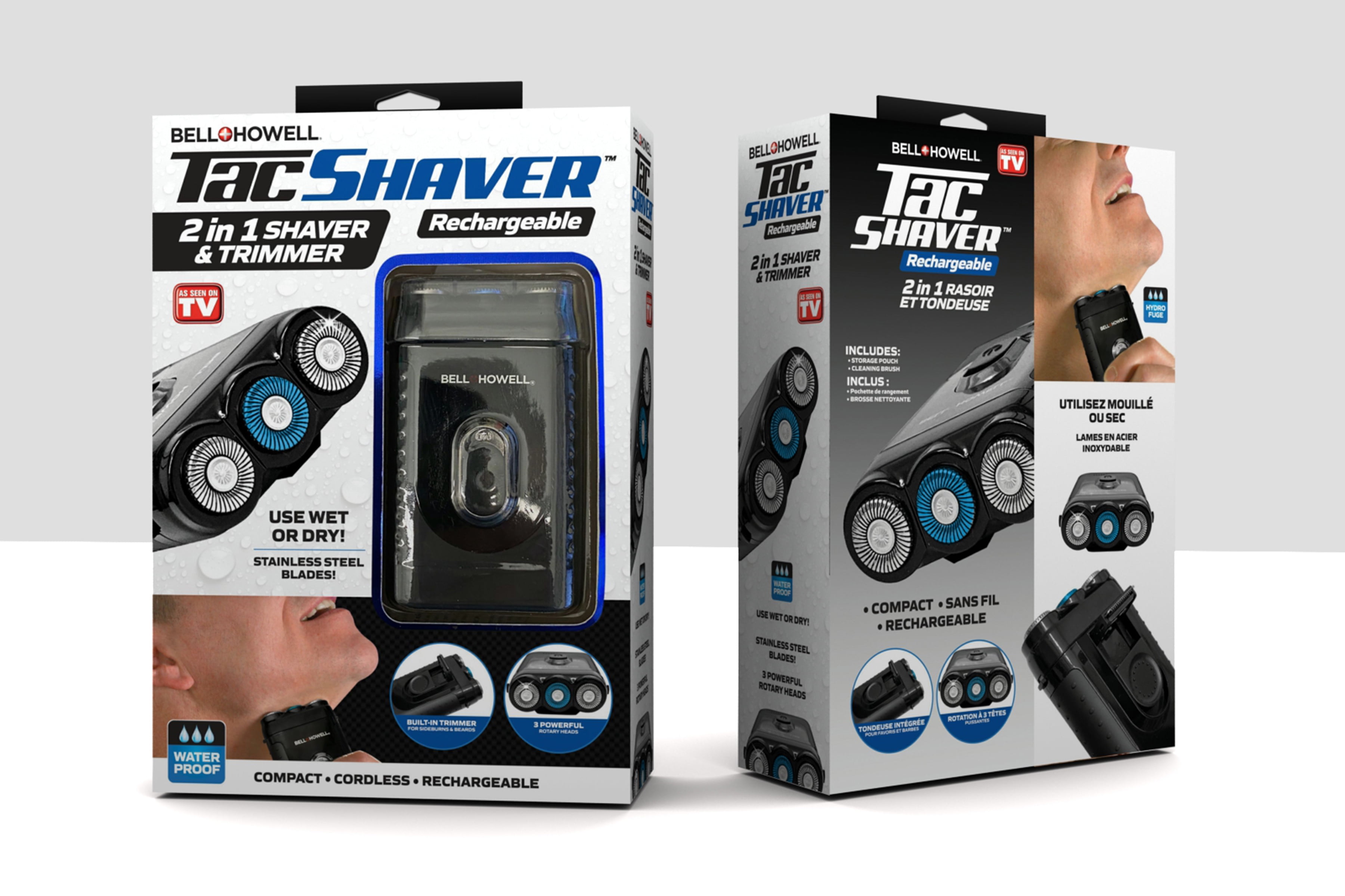 Bell Howell Tac Shaver Mustache and Beard Rotary Shaver with pop up Trimmer Deluxe Rechargeable As Seen on TV
