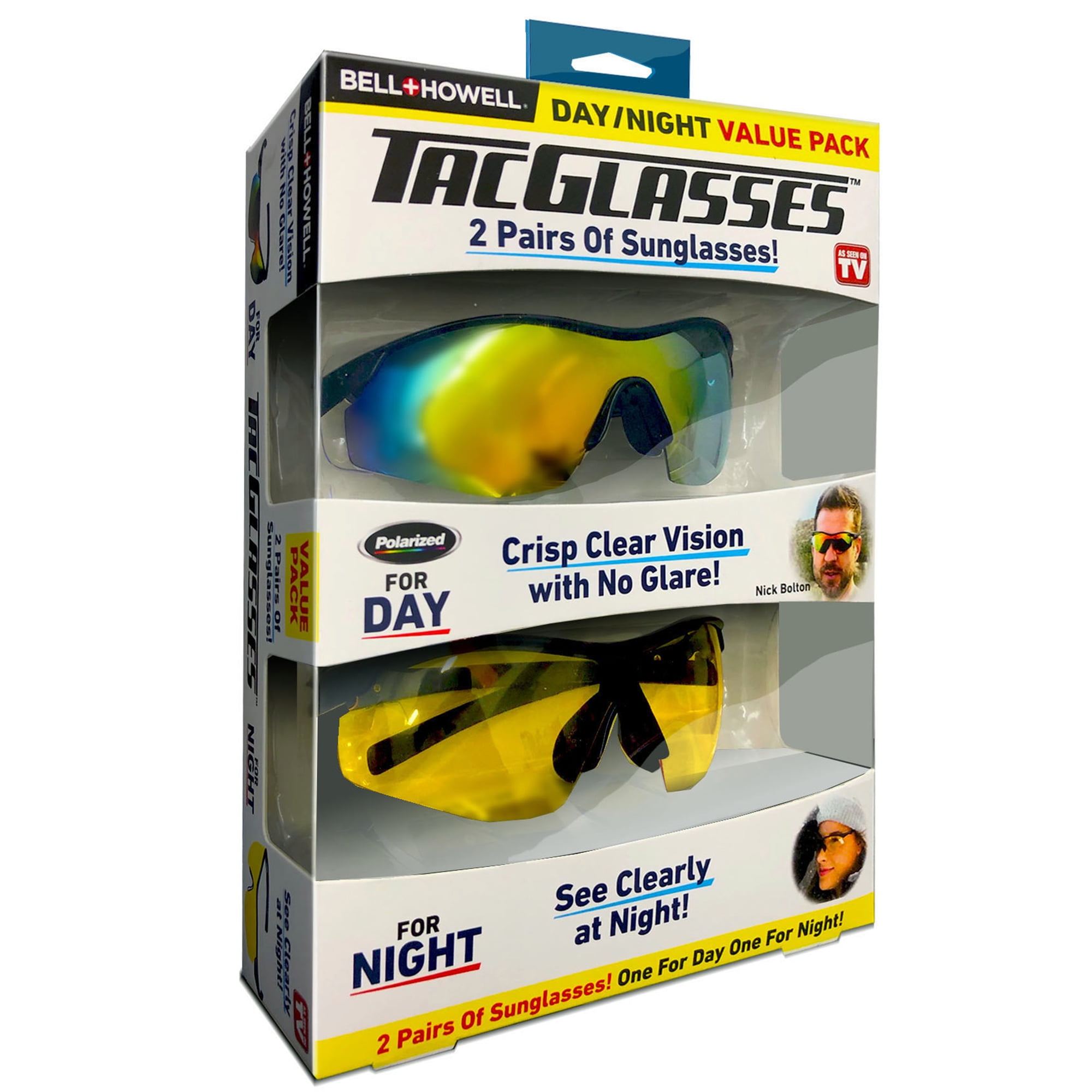 BELL + HOWELL Bell+Howell TacGlasses Sunglasses 2-Pack Day & Night Polarized for Men & Women Anti-Glare UV Protection Military-Inspired