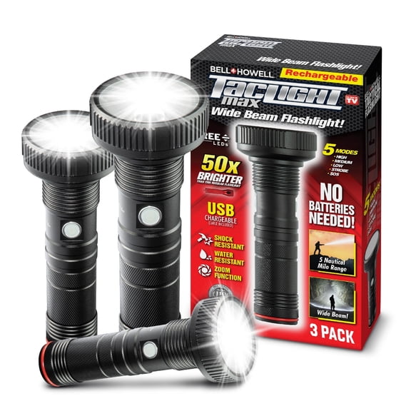 Bell+Howell TacLight Max LED 500 Lumens Tactical Flashlight, 3 Pack