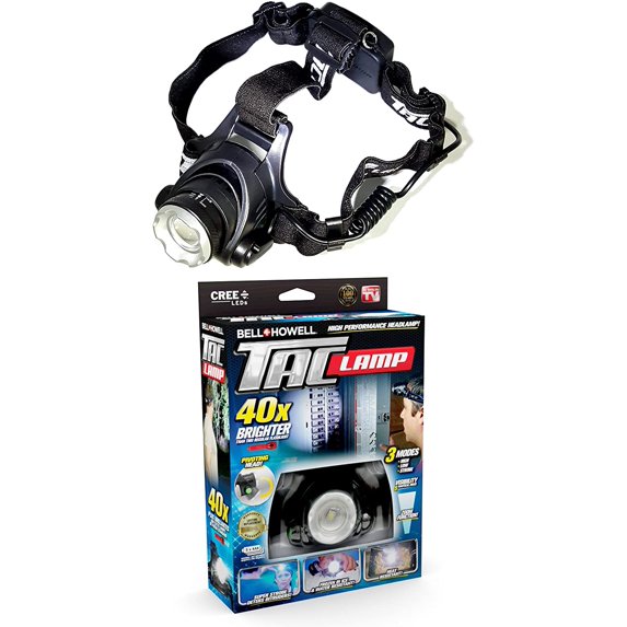 Bell + Howell Taclight Headlamp, Hands-Free Security Flashlight with Zoom Function, Super Bright 40x Brighter LED Bulbs in 3 Modes, One-Size-Fits All