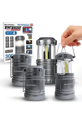 4 Pack Camping Lights & Lanterns for Power Outage, Collapsible Battery Powered Camping Lantern Lamp with Hook, Portable Ultra Bright for Power Outage Home Failure and Camping
