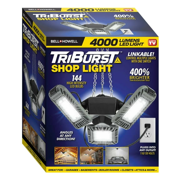 Bell + Howell TriBurst Garage Lights 144 LED Bulb 4000 Lumens Ceiling Deformable Linkable Lights