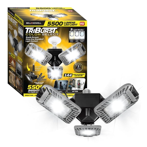 Bell+Howell Triburst Color Select LED Garage Light, 5500 Lumen 3000k/4500k/5500k LED Garage Ceiling Lights, Screw in LED Garage Lights, Bright LED Lights for Garage with 3 Mobile Panels