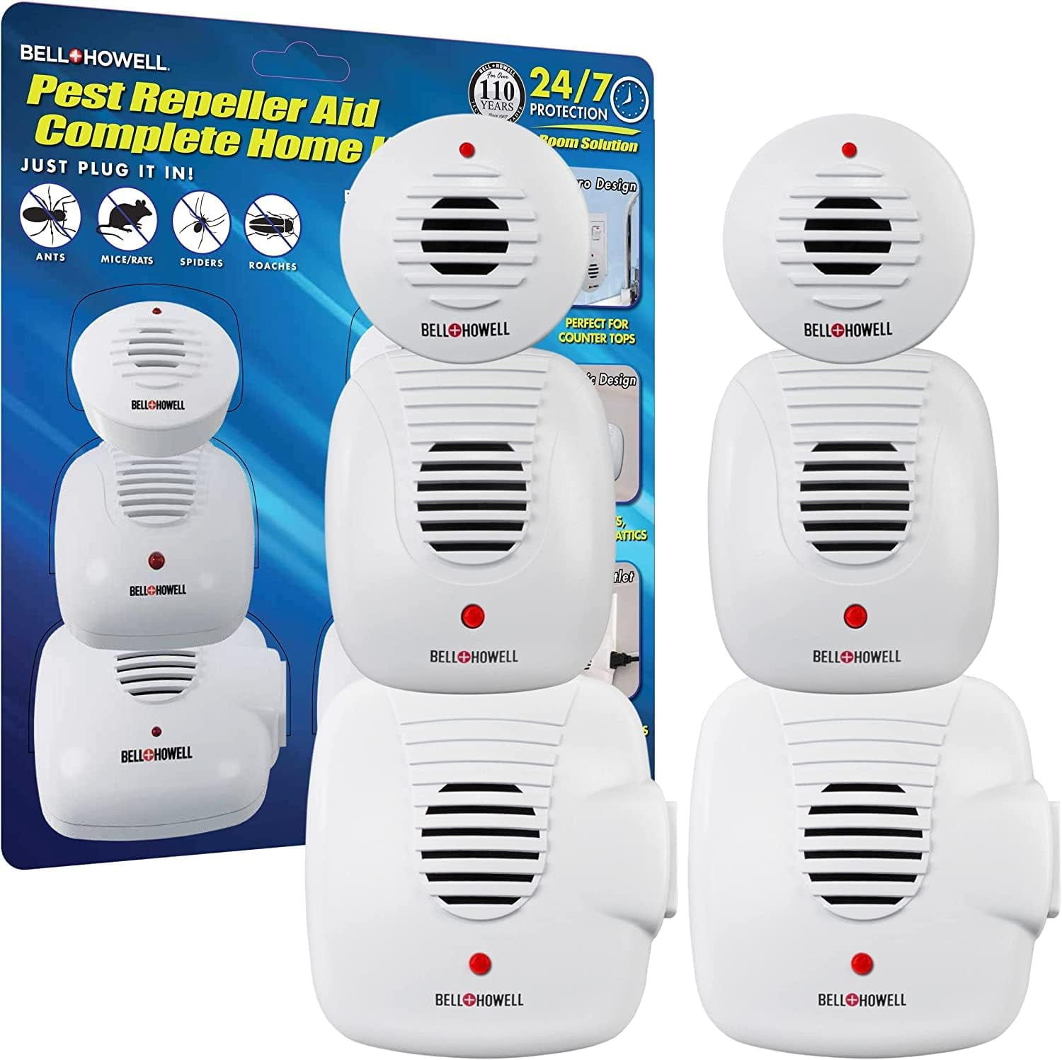 Bell and Howell Ultrasonic Pest Repeller, Ultrasonic Pest Repeller, Pest Repellent for Home, Office, Warehouse, Hotel-100% Safe for Human and Pet-6 Pack
