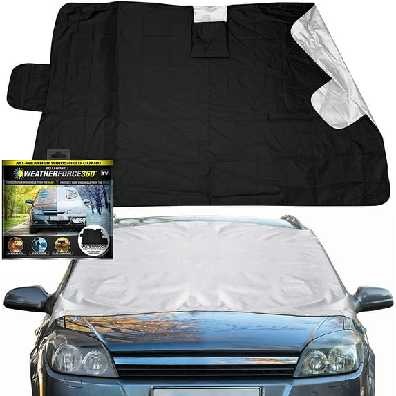 WEATHERFORCE 360 by Bell+Howell All-Weather, Heavy-Duty and Reversible Windshield Protector 6 feet by 10 feet Fabric for Any Car Protects from Heat and Snow Comes with Anti-Theft Panels As Seen On TV