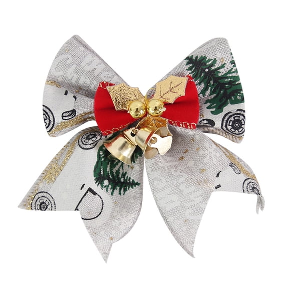 Bell Leaves Decor Christmas Themed Print Christmas Bow Xmas Tree Wreath Mini Bowkont Pendant Party Supplies