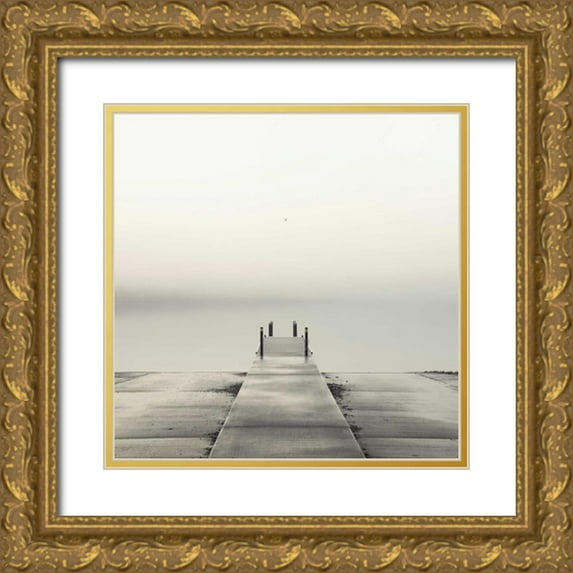 Bell, Nicholas 12x12 Gold Ornate Wood Framed with Double Matting Museum Art Print Titled - Pier and Seagull