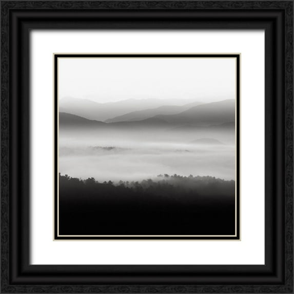 Bell, Nicholas 15x15 Black Ornate Wood Framed with Double Matting Museum Art Print Titled - Still Morning Smoky Mountains