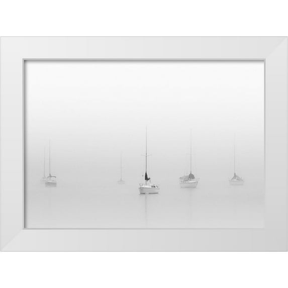 Bell, Nicholas 18x14 White Modern Wood Framed Museum Art Print Titled - Six Moored Sailboats
