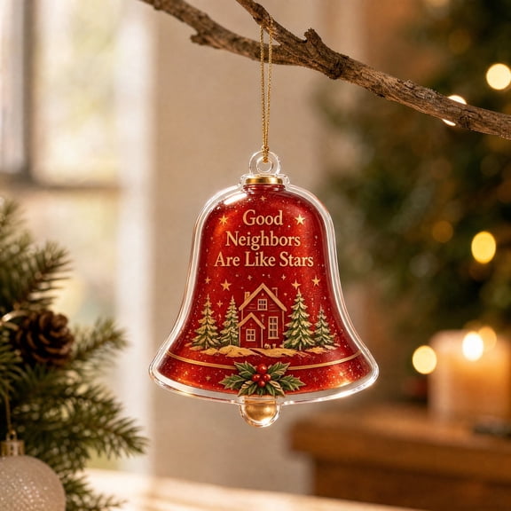 Bell Ornament Christmas Tree Decor Good Neighbors Sentimental Keepsake Hanging Acrylic Christmas Ornament for Home Holiday Gifting
