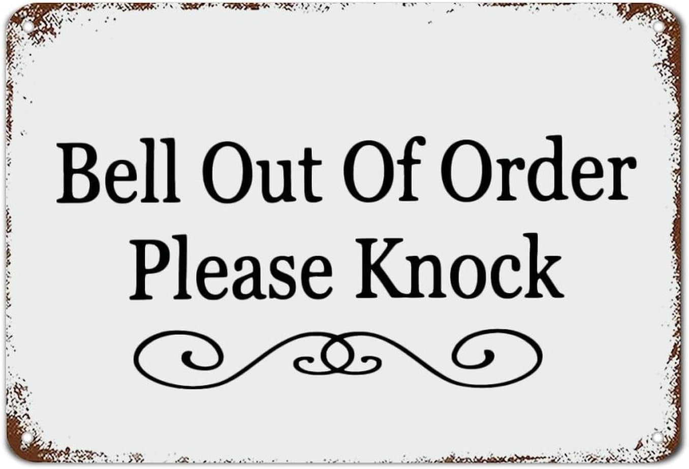 Bell Out of Order Please Knock Door Sign No Soliciting Metal Sign with