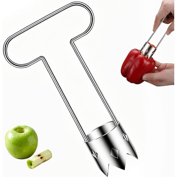 Bell Pepper Corer and Seed Remover, Stainless Steel Fruit and Vegetable Corer Tool for Jalapeno, Apples, Pears and Stuffed Peppers