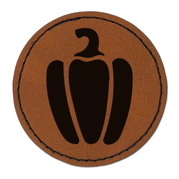 Bell Pepper Garden Vegetable 2.5" Faux Leather Round Engraved Iron-On Patch - Brown