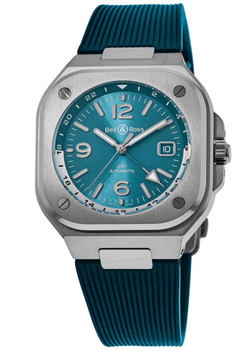 BELL & ROSS BR 05 GMT Automatic Sky Blue Dial Rubber Strap Men's Watch BR05G-PB-ST/SRB