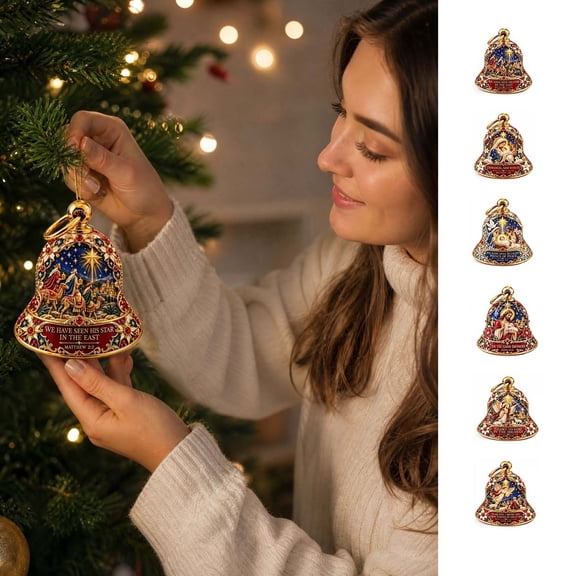 Bell-Shaped Nativity Ornament, 2D Acrylic Holy Family Hanging Decoration 4 Inch for Christmas Tree, Wreath, Window and Religious Holiday Decor