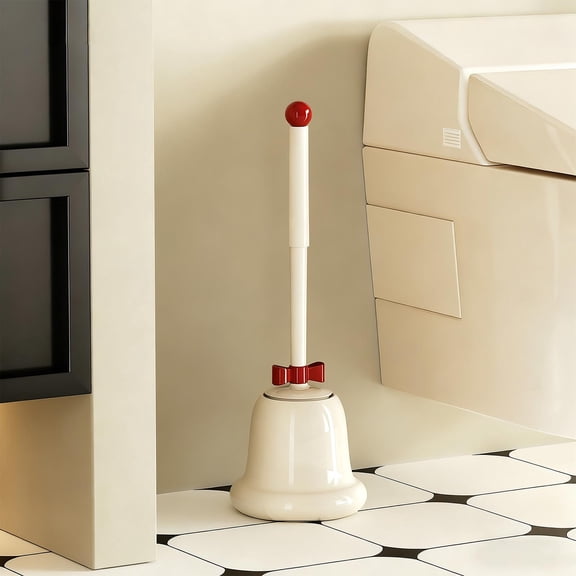 Bell-Shaped Toilet Brush with Base | Odor-Proof Stand-Up Cleaning Brush for Bathroom | Ergonomic Handle & Splash Guard | Red or White