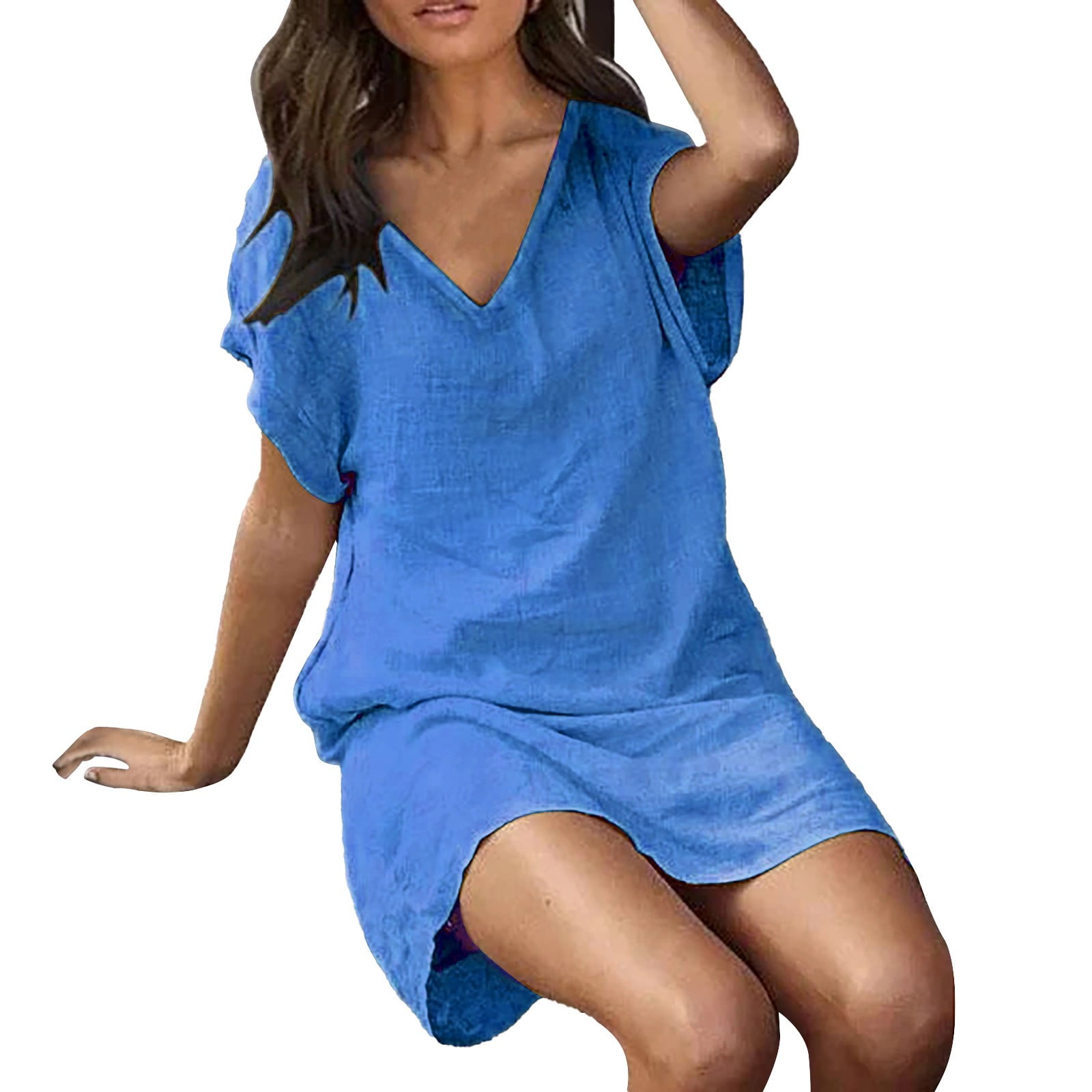 Bell Sleeve Dress for Women Women Solid Casual T Shirt Short Sleeves V