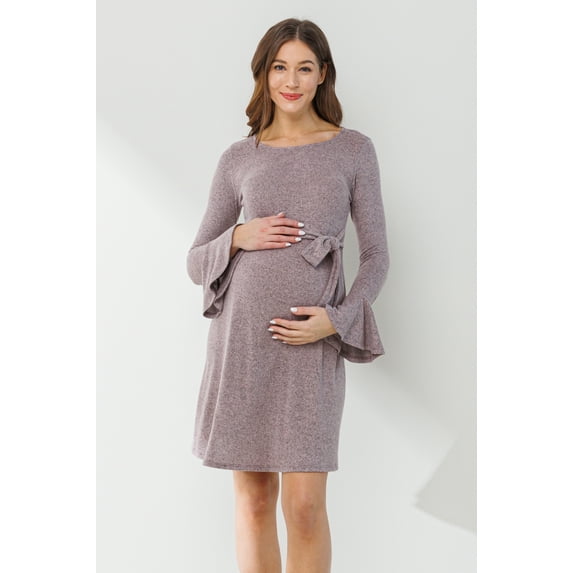 Bell Sleeve Maternity Tie-Waist Knit Dress