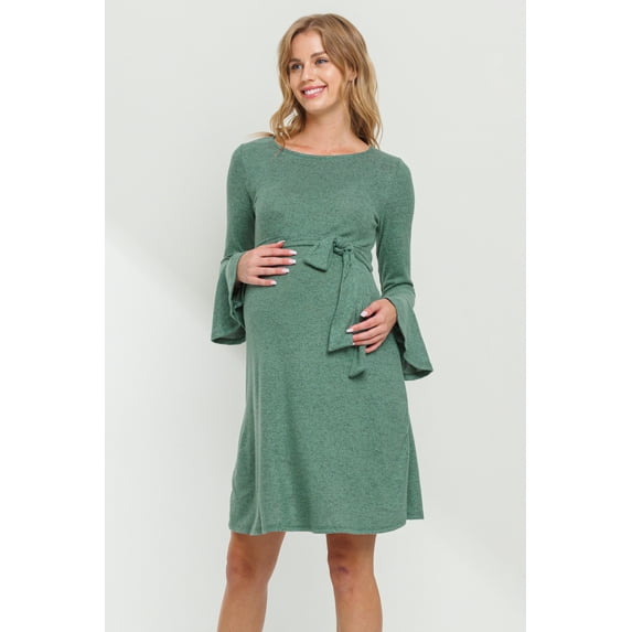 Bell Sleeve Maternity Tie-Waist Knit Dress